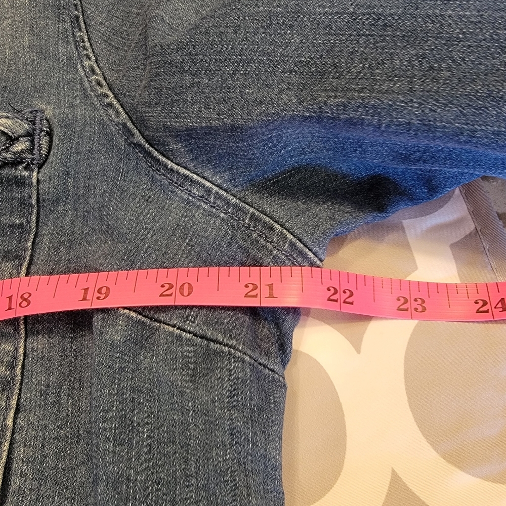 Belle by Kim Gravel‎ Braided Open Front Jean Jacket Medium Frayed Edges - Picture 5 of 9